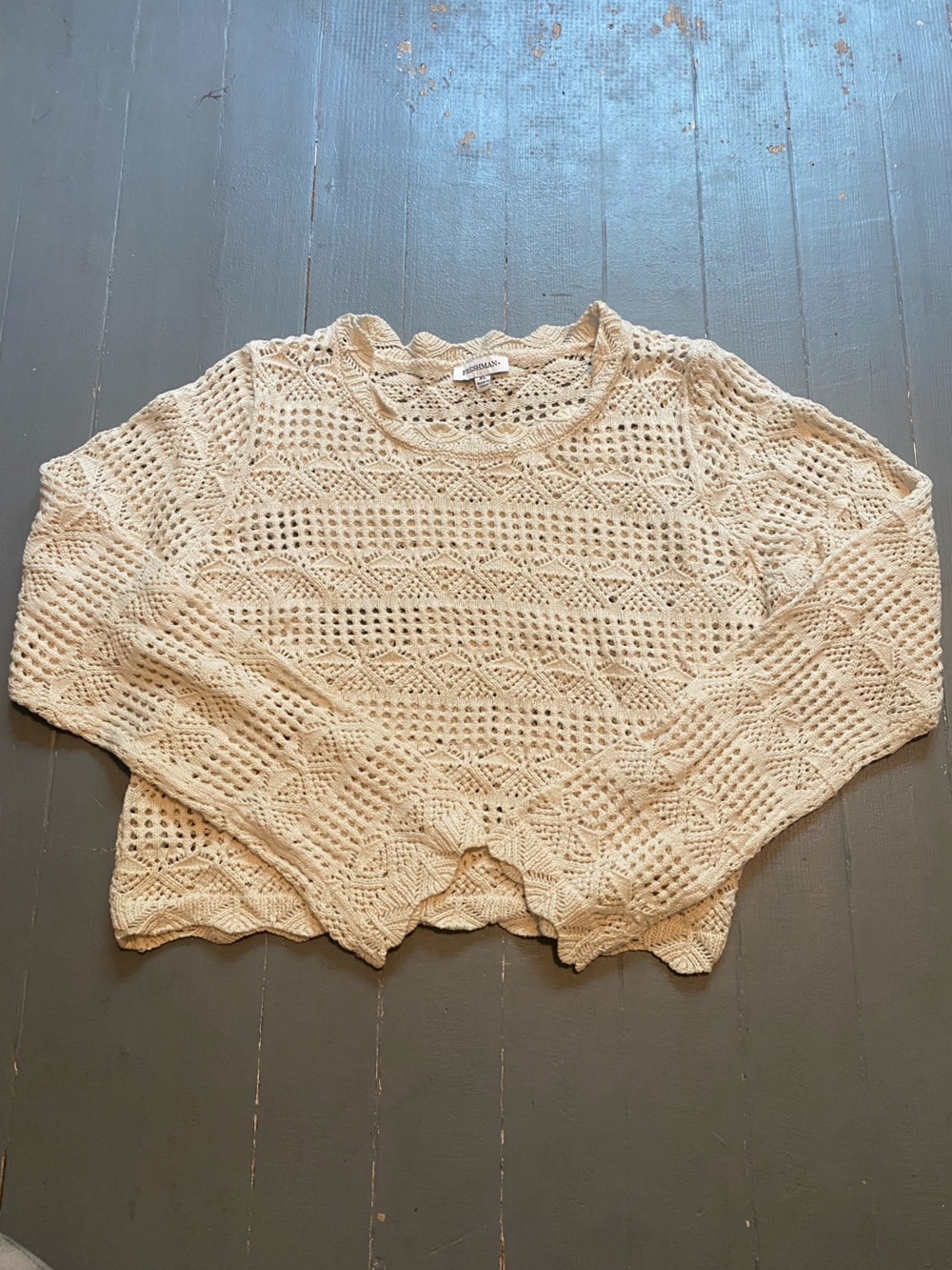 Crochet Knit Openwork Sweater - Cream
